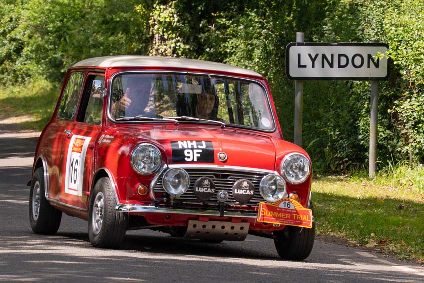 Lovely red MKI mini on the lanes of Rutland for the classic summer trial