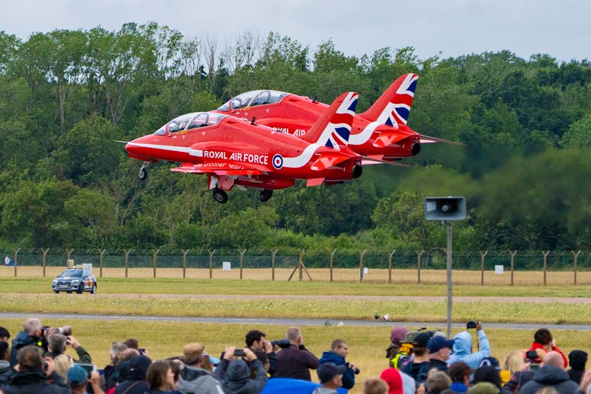 Red Arrows taking off at RIAT airshow at RAF Fairford