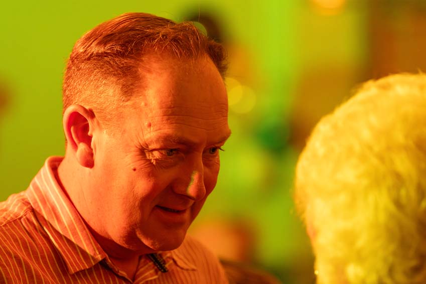 Disco colours on the 50th birthday boy taken at Victoria Hall in Oakham Rutland