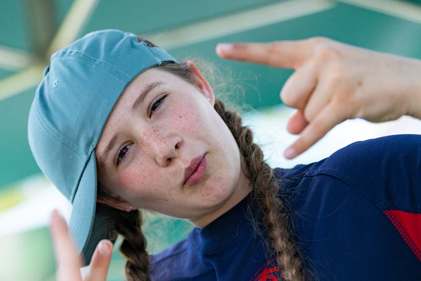 Funny headshot pose for this sporty primary school girl at Leicestershire County Cricket Club